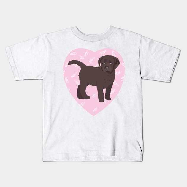 Chocolate Labrador Puppy Love Pink Heart Kids T-Shirt by HotPinkStudio.Me
